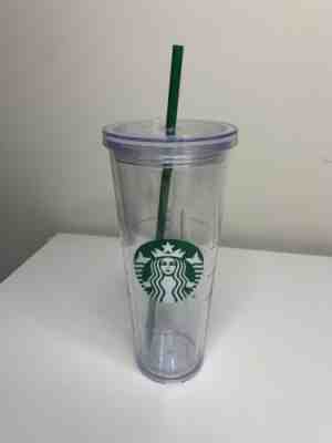New Starbucks Venti Clear Double Wall Cold/Iced Cup Tumbler 24 oz with straw - Sold on eBay May, 11th 2019 for $12.98
