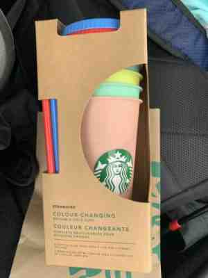 Starbucks Reusable COLOR CHANGING Cold Cups 5 Cups Lids Straws 24oz Colour ???????? - Sold on eBay May, 11th 2019 for $99.99
