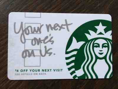 Starbucks "YOU'RE NEXT ONE'S ON US" Card / New No Value - Sold on eBay May, 11th 2019 for $4.25