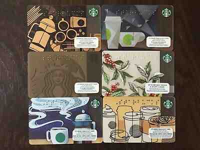 Canada Series STARBUCKS 6 cards "Braille 2013 - 2018" New No Value - Sold on eBay May, 11th 2019 for $4.50