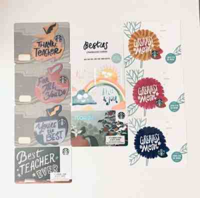 10 NEW Summer Starbucks Cards LOT Florida Thanks Teacher Besties Greatest Mom - Sold on eBay May, 11th 2019 for $4.99