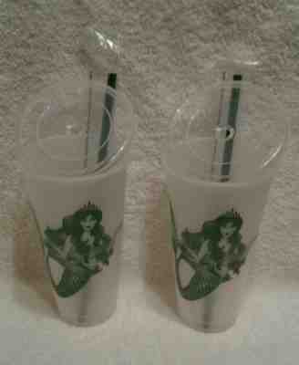 Starbucks FROSTED MERMAID SIREN LOGO Reusable Cold Cup Tumbler 24oz SET OF 2 - Sold on eBay May, 11th 2019 for $17.00