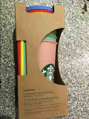 New Starbucks Color Changing Reusable Cold Cup Tumblers 24oz Venti Set Of 5 Cups - Sold on eBay May, 11th 2019 for $47.00
