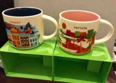 2019 Starbucks Thailand Pattaya & Phuket YAH You are Here Mug Set 14 oz -No Card - Sold on eBay May, 1st 2019 for $92.99