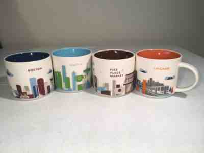 LOT 4 Starbucks Coffee Mugs Cups You Are Here -  SEATTLE CHICAGO BOSTON PIKE.. - Sold on eBay May, 10th 2019 for $44.99