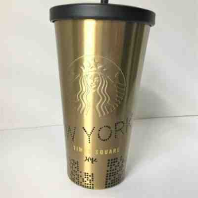 Starbucks NYC Times Square Ltd Edition Cold Cup Gold Stainless Tumbler 16 oz - Sold on eBay May, 8th 2019 for $16.94