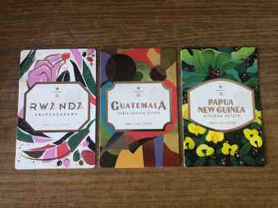 3 NEW STARBUCKS RESERVE 2019 US TASTER CARDS LOT RWANDA GUATEMALA PAPUA NEW GUIN - Sold on eBay May, 3rd 2019 for $7.99