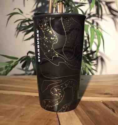 Starbucks 2018 BLACK GOLD SPARKLE BLEND Holiday Ceramic Tumbler Travel Mug 12oz - Sold on eBay May, 1st 2019 for $39.97