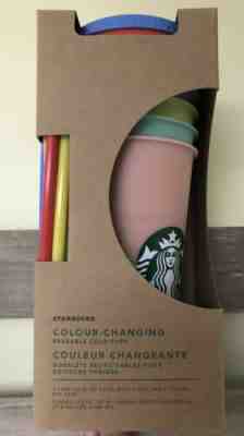 New Starbucks Color Changing Reusable Cold Cup Tumblers 24oz Venti Set Of 5 Cups - Sold on eBay May, 9th 2019 for $69.99