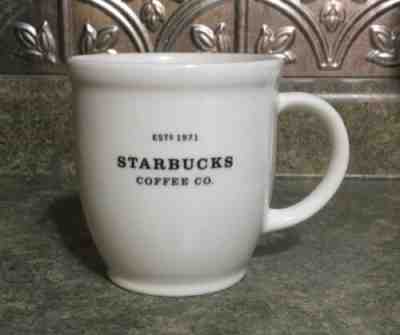 Starbucks Coffee Mug Cup 2007 Barista Abbey White 18 oz Black Graphics Est 1971 - Sold on eBay May, 11th 2019 for $19.99