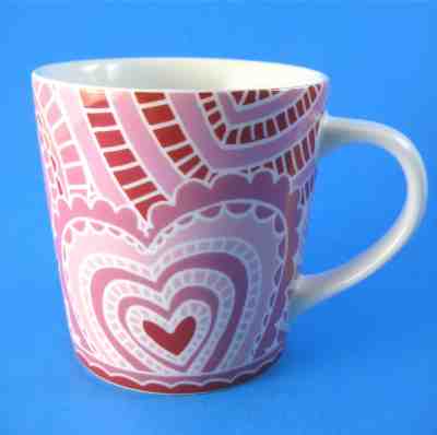 2005 Starbucks Coffee Mug Pink and Red Hearts Valentines Day - Sold on eBay May, 11th 2019 for $16.95