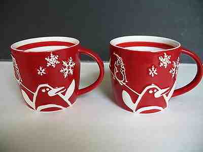 Starbucks Red PENGUIN Christmas Holiday Mugs Cups - Set of Two - 2007 - EUC - Sold on eBay May, 11th 2019 for $14.36