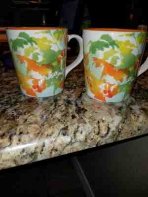Starbucks Fall Leaves Orange White- Berries  Mug Cup~2008-autumn leaves 2 cups - Sold on eBay May, 10th 2019 for $24.00
