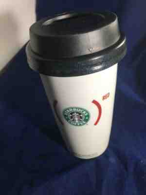 STARBUCKS WHITE CERAMIC TRAVEL TUMBLER COFFEE MUG 2010 (PRODUCT) RED HOPE W/ LID - Sold on eBay May, 11th 2019 for $7.64