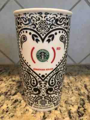 STARBUCKS- Jonathan Adler- Red - 12 oz -Coffee Tumbler Travel Mug Cup - 2010 - Sold on eBay Apr, 29th 2019 for $25.00