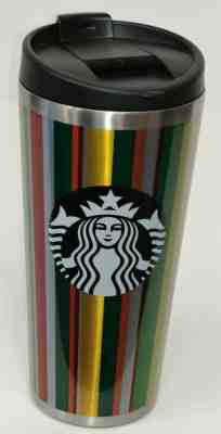 2014 STARBUCKS Stainless Steel Tumbler - 16 oz, Black Screw On Lid striped - Sold on eBay May, 12th 2019 for $19.99