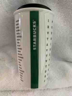 Starbucks Crossword Green White 2016 Ceramic Travel Mug Cup Tumbler 12 oz Rare - Sold on eBay May, 11th 2019 for $13.50