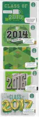 Starbucks Card Class of 2013, 2014, 2015, 2016, 2017 set lot collection 5 cards. - Sold on eBay May, 7th 2019 for $10.50