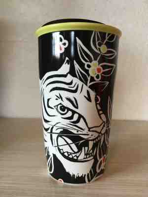 Starbucks 2018 Traveler Tumbler White Tiger 12oz Ceramic Double Walled - Sold on eBay May, 12th 2019 for $11.50