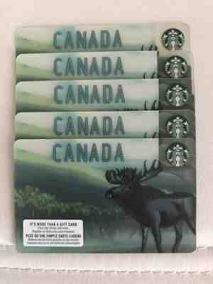 5 Card Lot 2019 Starbucks Card Canada Moose - Sold on eBay May, 11th 2019 for $11.00