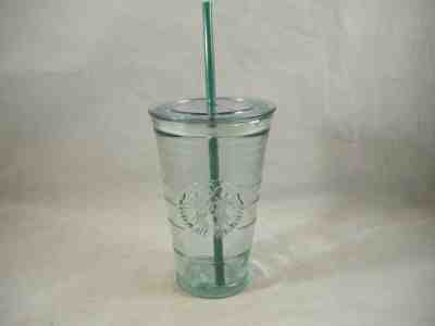 STARBUCKS Recycled Glass Tumbler 16 Oz Cup Lid Green Cold To Go Grande Spain - Sold on eBay May, 10th 2019 for $10.00