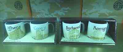 STARBUCKS 4 MINI MUGS 3 OZ  ATHENS&GREECE ROMANIA BUCHAREST  MADE IN CHINA,NEW