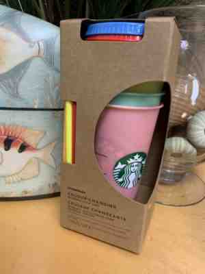Starbucks 5 Pack Colour Changing Reusable Cold Cup With Color Lids Straws 24oz - Sold on eBay May, 15th 2019 for $45.00