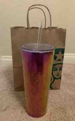 New Starbucks 2019 Summer Rainbow Iridescent Metallic Stainless Tumbler Cup 24oz - Sold on eBay May, 15th 2019 for $36.00