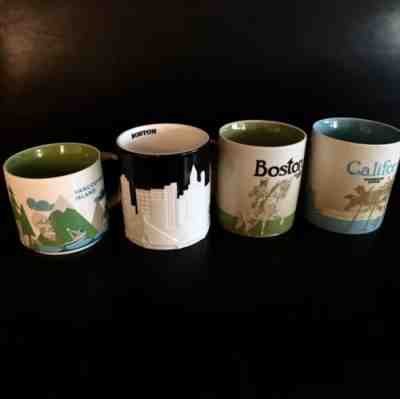4 New Starbucks Collectible Mugs California Vancouver 2 Boston Unused - Sold on eBay May, 6th 2019 for $40.00
