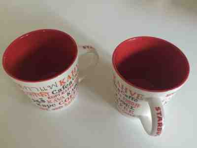 "TWO"  Starbucks International Languages Coffee Mug 16oz 2008 Red /White  "NICE" - Sold on eBay May, 4th 2019 for $21.99