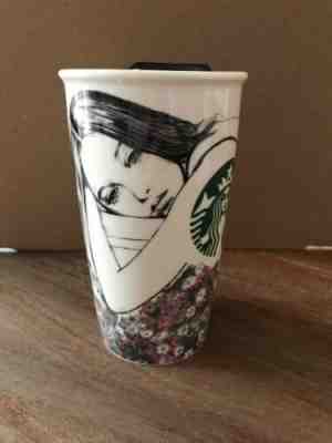 STARBUCKS Charlotte Ronson Ceramic Double Wall Travel Cup Mug 12 fl oz 2013 Rare - Sold on eBay May, 13th 2019 for $39.99