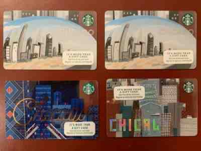 Lot Of 4 Chicago Starbucks Card - New & Never Swiped - Pin Intact - Sold on eBay May, 13th 2019 for $5.00