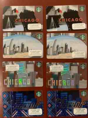 Lot Of 8 Chicago Starbucks Card - New & Never Swiped - Pin Intact - Sold on eBay May, 13th 2019 for $8.00