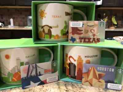 Lot Of 3 Starbucks You Are Here Mugs: Texas, Dallas, Houston With 3 Bonus Cards - Sold on eBay Apr, 29th 2019 for $59.99