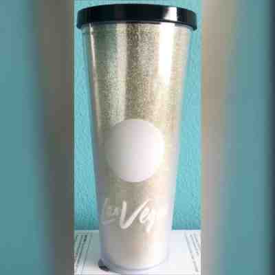 Starbucks Las Vegas White & Gold Glitter Venti Tumbler Cup 24 oz - Sold on eBay May, 14th 2019 for $11.00