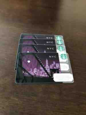 4 cards...2010 NEW Mint Starbucks NYC City New York Purple bridge - Sold on eBay Apr, 3rd 2019 for $13.99