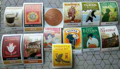 Starbucks Sticker Stamp Lot of 13 Coffee Labels Yukon Verona Guatemala Sumatra - Sold on eBay May, 14th 2019 for $6.25