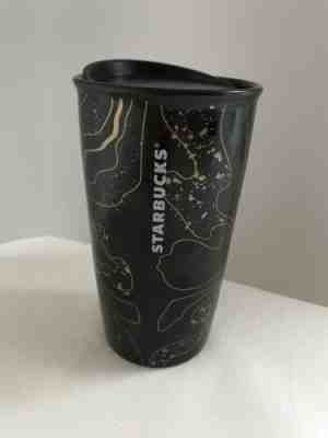 Starbucks 2018 BLACK GOLD SPARKLE BLEND Holiday Ceramic Tumbler Travel Mug 12oz - Sold on eBay May, 13th 2019 for $24.00