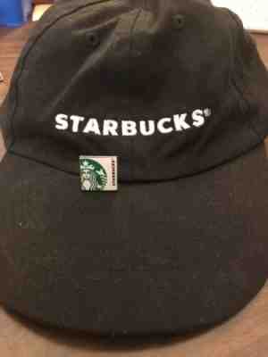 Starbucks Barista Employee Uniform Strapback Black White Script Hat Cap Logo Pin - Sold on eBay May, 13th 2019 for $15.99