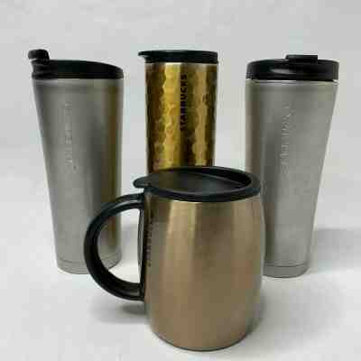 Starbucks Tumbler Mug Thermos Lot of 4 Stainless Steel 2011, Hammered 2012 14 16 - Sold on eBay May, 14th 2019 for $19.95