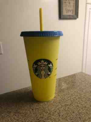 New Starbucks Color Changing Reusable Cold Cup Tumbler 24oz Venti Citron - Sold on eBay May, 15th 2019 for $11.00