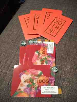 Starbucks Gift Cards "Year Of The Dog" 2018 Lot Of 4 W/Matching Sleeves - Sold on eBay Feb, 18th 2019 for $10.00