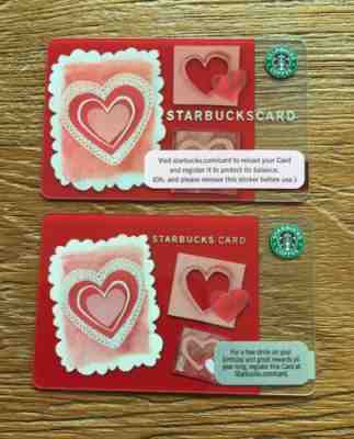 Starbucks Card PAPER HEARTS VALENTINES 2006 TEST (6031) & 2010 (6066) Rare combo - Sold on eBay Mar, 9th 2019 for $27.00