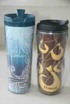 STARBUCKS 2012 2002 HAWAII WAVES & TRAD. FISH HOOK - 2 INSULATED TRAVEL TUMBLERS - Sold on eBay Apr, 15th 2019 for $28.00