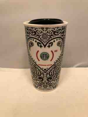 Starbucks Coffee 2010 Johnathan Adler Red Heart Paisley Ceramic Travel Tumbler - Sold on eBay May, 14th 2019 for $24.75