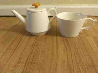 2012 STARBUCKS Tazo Tea Rococo Scroll Handle White Teapot & Mug Set W/ Infuser - Sold on eBay May, 6th 2019 for $25.19