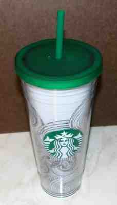 2012 STARBUCKS COLD DRINK 24 OZ. PLASTIC MERMAID & BLACK SWIRLS TRAVEL CUP MUG - Sold on eBay May, 6th 2019 for $10.00