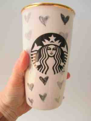 Starbucks 2014 Black Hearts Ceramic Travel Tumbler Mug "Dot Collection" No Lid - Sold on eBay May, 15th 2019 for $13.99