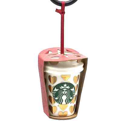 2015 Starbucks Christmas Ornament Gold Hearts To Go Coffee Cup Mini Ceramic - Sold on eBay May, 13th 2019 for $13.25