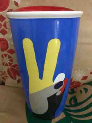 NEW Starbucks 2017 Christmas PEACE sign Traveler ceramic tumbler 12 oz! - Sold on eBay May, 15th 2019 for $14.99